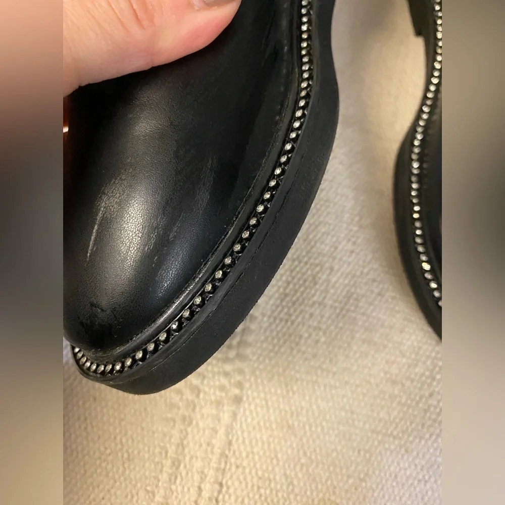 Zara Chic Black Leather Boots with Silver Studs Sz 33